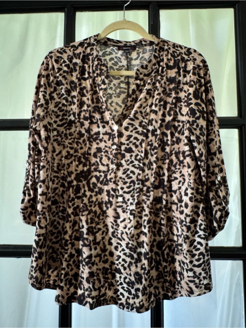 Cheetah Print Button-Front Women’s Top - Tan/Black